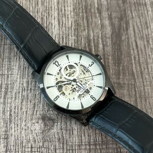 Invicta|Genuine Calf Leather Band Black Stainless Steel Watch- Objet d’Art